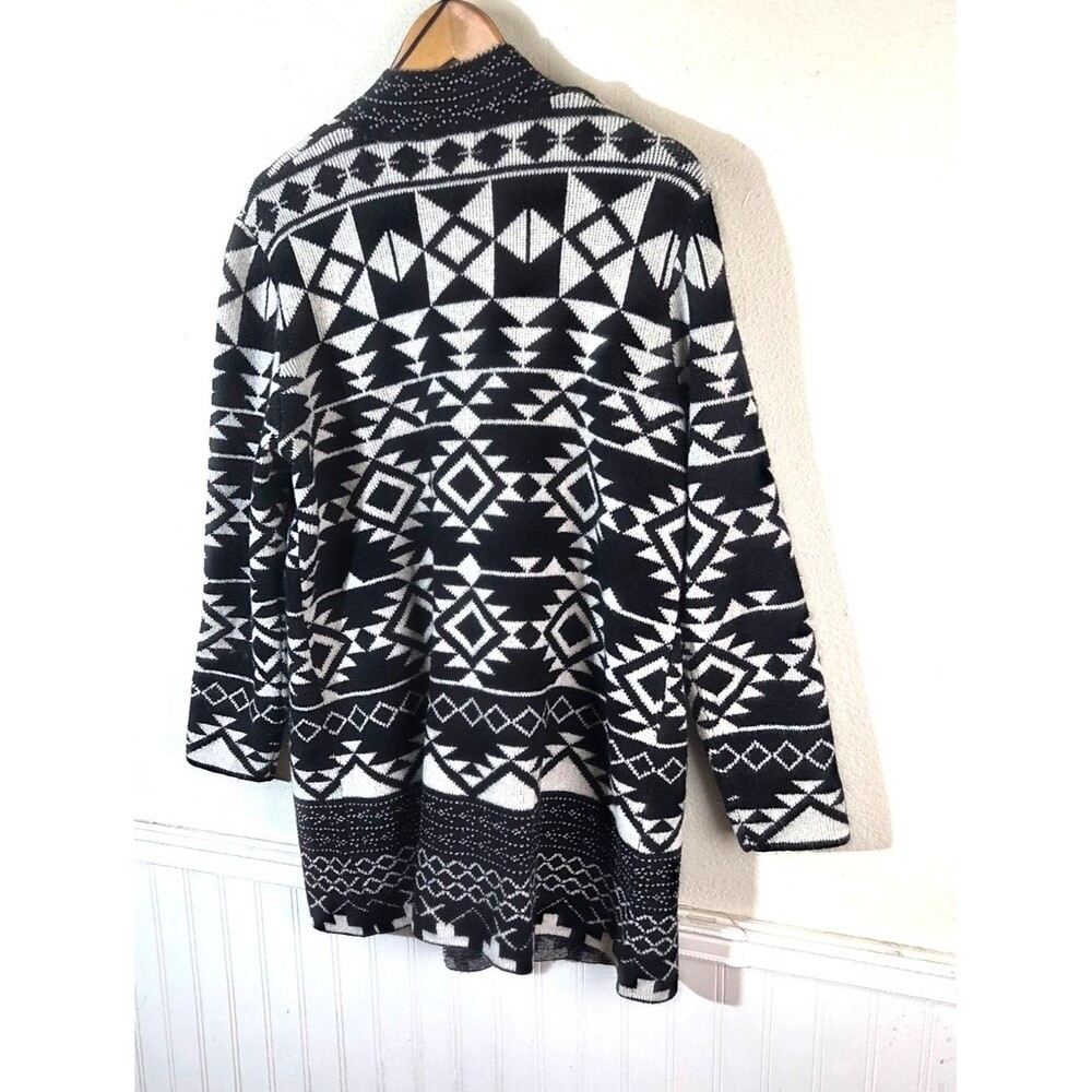 Frye Womens NWT Black White Aztec Cardigan Sweater Open Front Knit Size Large - Picture 4 of 13